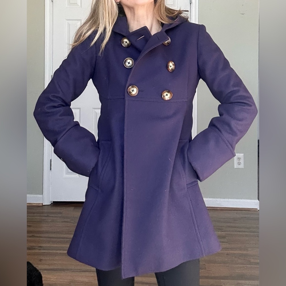 Michael Kors Women’s Size 6 Double-Breasted Plum Pea Coat w/Hood - Picture 2 of 9